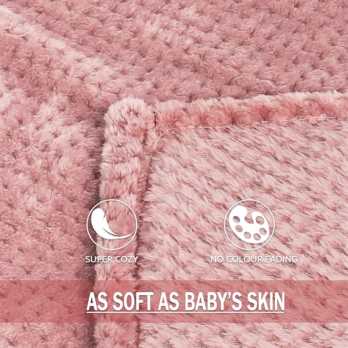 Exclusivo Mezcla Fleece Throw Blanket Extra Large, Super Soft and Warm Blankets for Couch, Sofa and Bed Waffle Textured, Cozy, Fuzzy and Lightweight (Dusty Pink, 50x70 Inches)