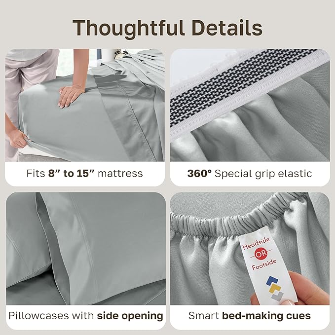 California Design Den Split King Sheets for Adjustable Bed - Buttery Soft 800 Thread Count, 100% Cotton Set, Sateen Bedding Set, Durable Twin XL Fitted Sheets - Light Grey