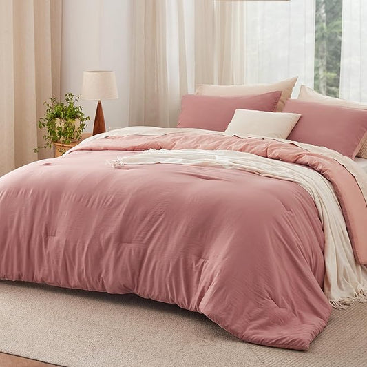 Bedsure Queen Comforter Set, Pink Clay Soft Prewashed Bedding for All Seasons, 3 Pieces GentleSoft™ Bed Set, 1 Lightweight Comforter (90"x90") and 2 Pillowcases (20"x26")