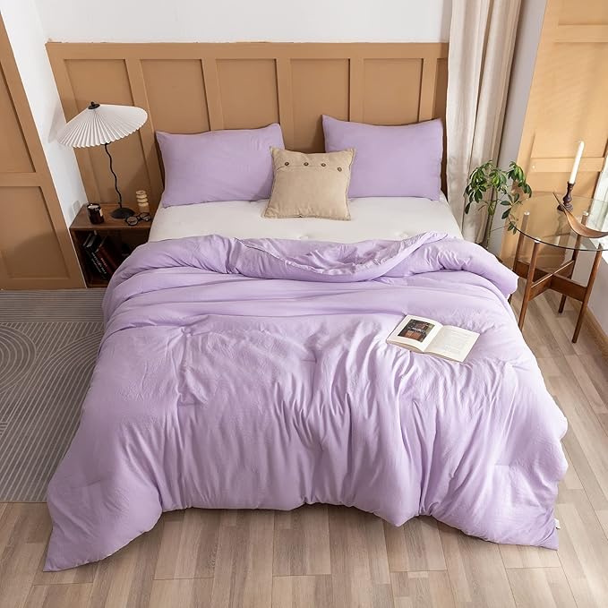 ROSGONIA King Size Comforter Set Lavender, 3pcs (1 Boho Purple Comforter & 2 Pillowcases), Soft Bedding Lightweight Bedspread Blanket Quilts