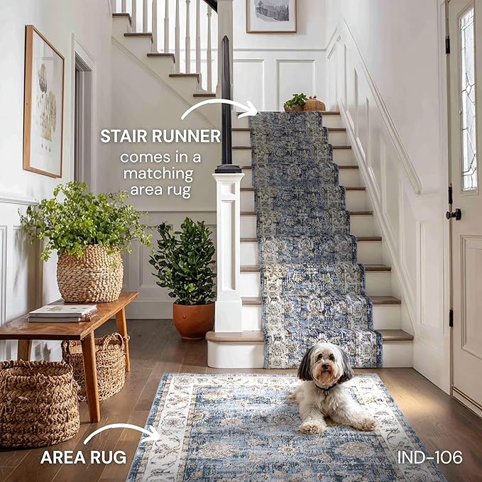 Well Woven Custom Size Runner - Elysium Midnight Blue Vintage Panel Rug 27 Inch Wide x 90 Feet Long (27"x 90' Runner) | heritage-inspired, soft & durable, easy to clean rug for hallway, stairs, entry