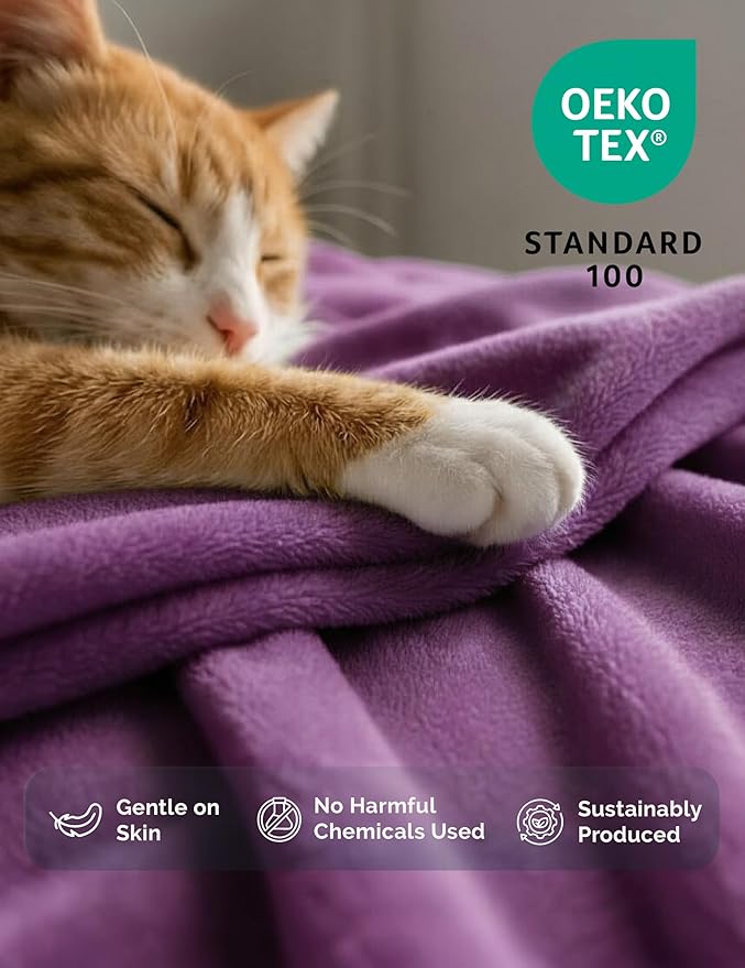 Casa Platino Fleece Blanket Queen Size – 300 GSM Purple Fleece Throw for Bed or Couch – Soft Cozy Warm Holiday Winter Blanket for Bed, Fuzzy Plush Elegant Gifts for Men & Women - 90x90 Inch