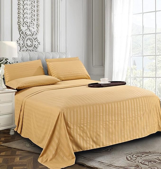 Elegant Comfort Best, Softest, Coziest 6-Piece Sheet Sets! - 1500 Premier Hotel Quality Luxurious Wrinkle Resistant 6-Piece Damask Stripe Bed Sheet Set, Queen Camel/Gold