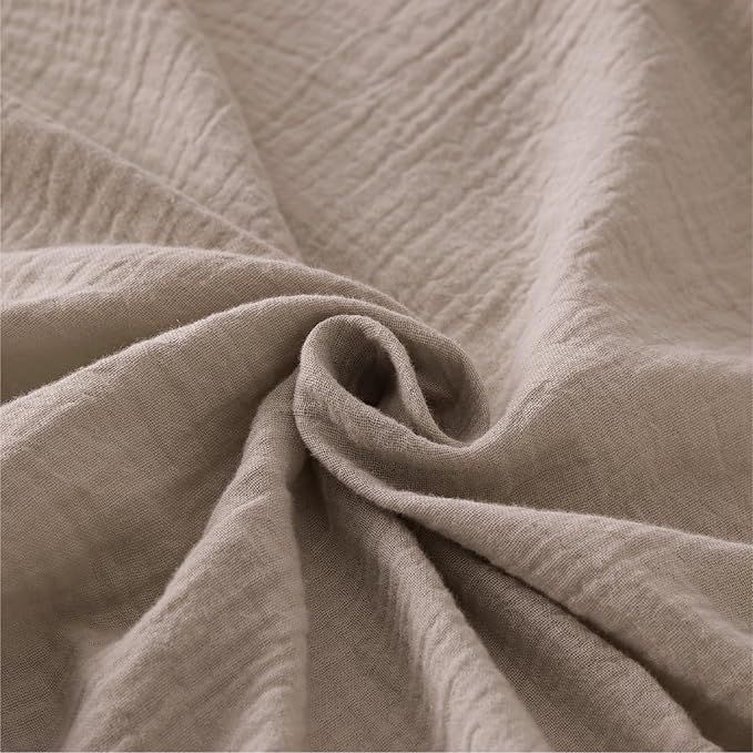 Bedsure 100% Muslin Cotton Duvet Cover King Size - Ultra-Soft, Breathable & Lightweight - Linen Like Gauze Comforter Cover Set with Button Closure and Corner Ties (Khaki, King, 104"x90")