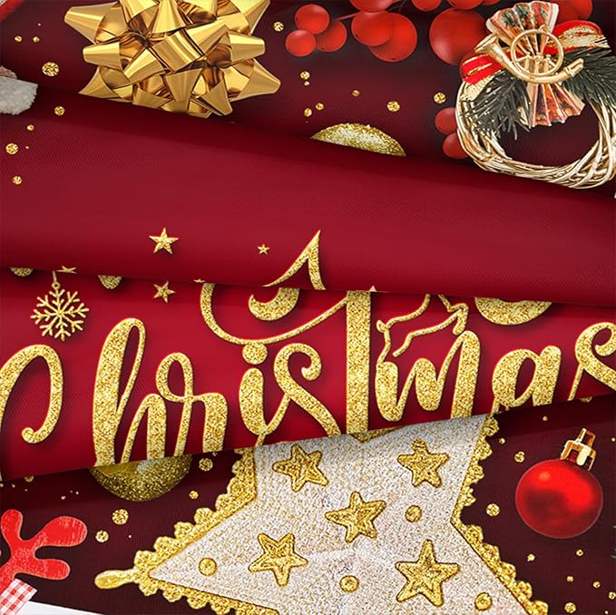 Bedbay Merry Christmas Bedding Queen Comforter Set Red Chritsmas Quilt Set Lightweight Down Comforter 4 Pcs Xmas Festival Theme Bedding Set 1 Comforter 2 Pillowcases 1 Cushion Cover(Red,Queen)