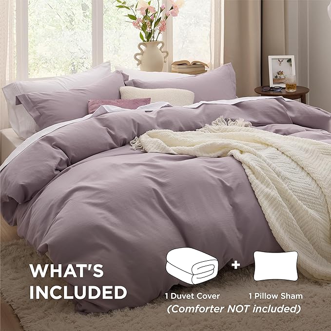 Bedsure Dusty Purple Duvet Cover Twin/Twin XL Size - 2 Pieces Prewashed Polyester Extra Soft Bedding Set, Includes 1 Twin Duvet Cover 68''x90'' with Zipper Closure & 1 Pillow Sham, No Comforter