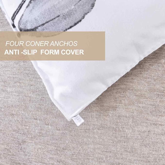 Nanko Queen Comforter Set 3pc, White and Grey Floral Leaf Print Reversible Down Alternative Microfiber Bedding - All Season Duvet and 2 Pillowshams Bed Sets for Women, Size 88x90 Farmhouse Gray Flower