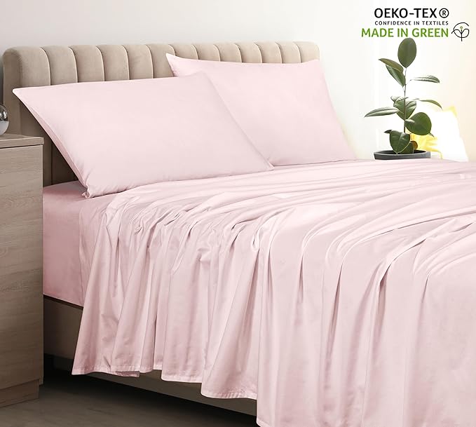 400 Thread Count 100% American Grown Cotton Flat Sheet - Cooling Sheets - Twin Sheets - Luxury Sateen Weave - Twin Flat Sheet Sold Separately - Super Soft Pink Flat Sheet Only (Twin, Kyoto Blush)