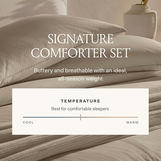 BOLL & BRANCH Signature Comforter Set - King/Cal King, Mist - Duvet Insert and Cover in One Layer - Luxury Organic Cotton, Down Alternative, Hypoallergenic, All-Season - 1 Comforter and 2 Shams