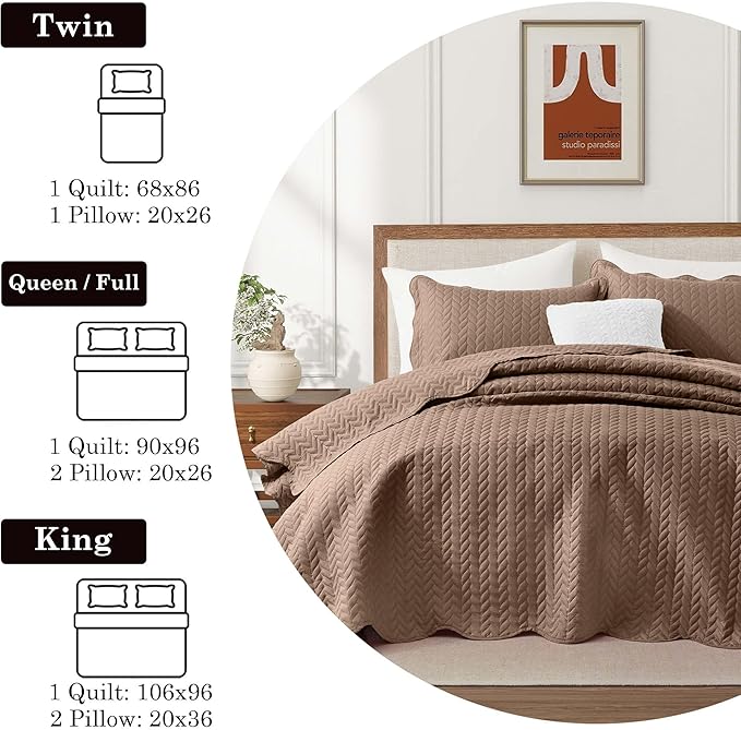 IR Imperial Rooms Queen Quilt Bedding Set Size (90" x 96") + 2 Pillow Shams (20" x 26"+ 2") - 3 Pcs All Season Lightweight Reversible Microfiber Coverlet Embossed Quilt Bedspread (Beige)