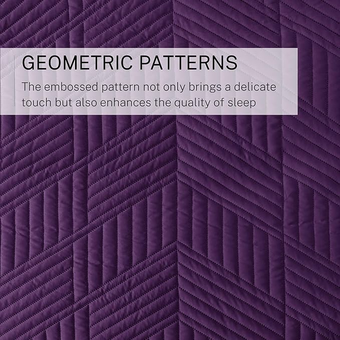 Exclusivo Mezcla Ultrasonic Full Queen Quilt Bedding Set, Lightweight Deep Purple Bedspreads Soft Modern Geometric Coverlet Set for All Seasons (1 Quilt and 2 Pillow Shams)