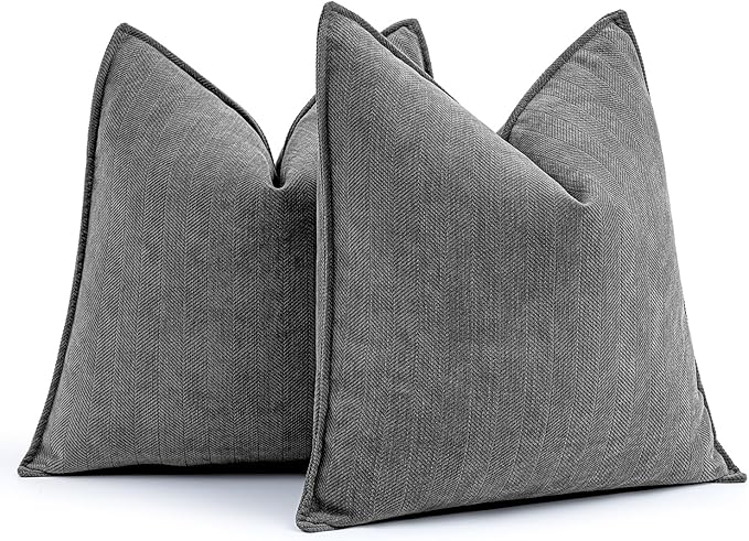 MIULEE Pack of 2 Dark Grey Decorative Pillow Covers 26x26 Inch Soft Chenille Luxurious Couch Throw Pillows Farmhouse Cushion Covers Euro Shams with Elegant Design for Sofa Bed Living Room Home Decor