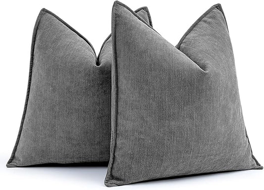 MIULEE Pack of 2 Dark Grey Decorative Pillow Covers 26x26 Inch Soft Chenille Luxurious Couch Throw Pillows Farmhouse Cushion Covers Euro Shams with Elegant Design for Sofa Bed Living Room Home Decor