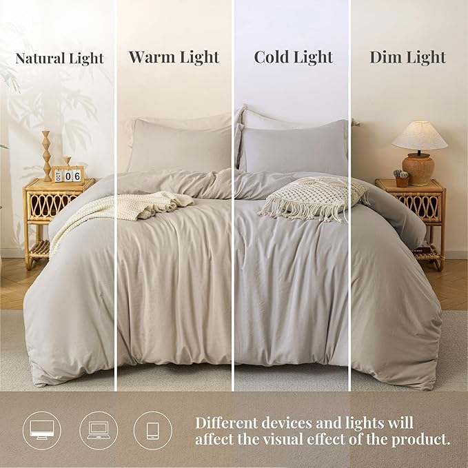 MILDLY Super Soft Duvet Cover 2pcs - 100% Washed Microfiber Linen Grey Comforter Cover Set with Zipper Closure & Corner Ties (No Comforter)