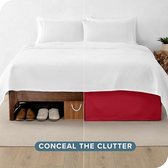Bare Home King Bed Skirt - 15-Inch Tailored Drop Easy Fit - Bed Skirt for Beds - Center & Corner Pleats (King, Red)