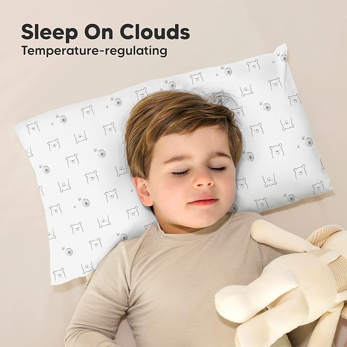 KeaBabies Toddler Pillow with Pillowcase - 13x18 My Little Cuddly Kids Travel Pillows for Sleeping, Nap, Viscose from Bamboo Nursery Pillowcase, Soft & Breathable, Toddler 2-5 Years Old (Bumble Bear)