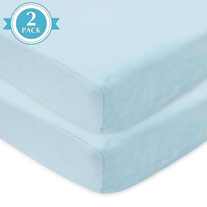 American Baby Company 2 Pack Heavenly Soft Chenille Fitted Crib Sheet 28" x 52", Warm and Cozy Neutral Chenille Sheet, Blue, for Boys and Girls, Fits Crib and Toddler Bed mattresses