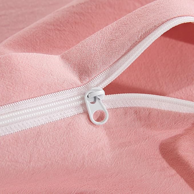 NEXHOME PRO Duvet Cover Queen 100% Washed Cotton, Organic Natural Linen Like Textured, Breathable, Durable, Home Bedding Set, Heathered Pink 9090