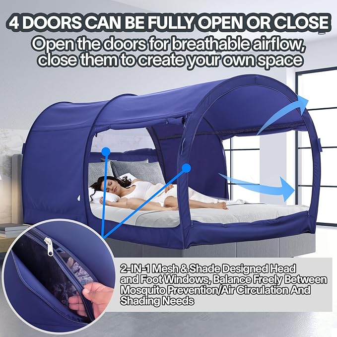 LEEDOR® Bed Tent Dream Tents Bed Canopy Shelter Cabin Indoor Privacy Warm Breathable Pop Up Twin/Full/Queen for Kids and Adult Patent Pending(Mattress Not Included)
