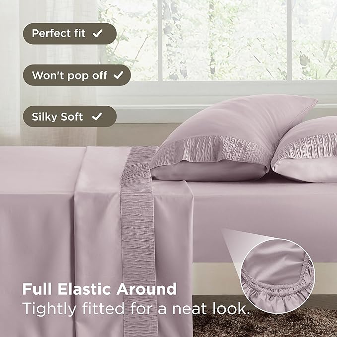 Bedsure King Size Sheets Set - 4 Pieces Soft King Sheets - Breathable & Cooling - Hotel Luxury - Easy Care Polyester Microfiber Bedding for Women, Men, Pink Mocha