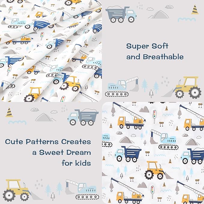 Kids Sheet Set Full Size, Boys Full Sheet Set with White Car Pattern，Breathable Silky Soft Microfiber Kids Fitted Sheet