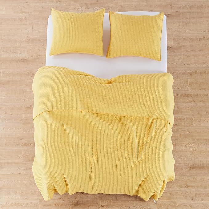 Levtex Home Cross Stitch Reversible Full/Queen Quilt Set (88x92in) with 2 Pillow Shams (26x20in) - Stitch Texture - Yellow - Cotton Full/Queen Size Quilt Bedding Set - Lightweight, Soft, Pre-Washed
