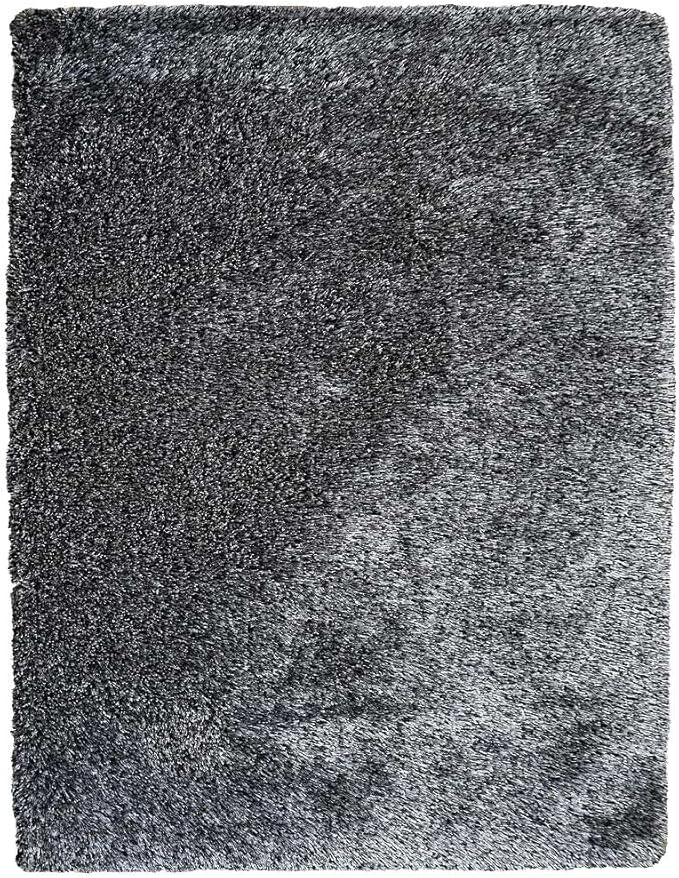 Hand Tufted SHAG Polyester ECO-Friendly Area Rugs - 5'x8', Rectangle, Black White, Solid Plain Design, High Pile Thick Handmade Anti Skid Rugs for Living Room, Bed Room K00111
