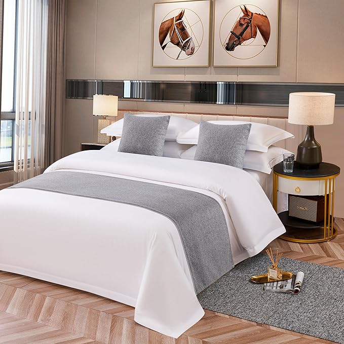 OSVINO Solid Bed Runner Microfiber Simple Bedding Protector Lightweight Durable Bed End Scarf for Wedding Hotel Room, Light Gray, King