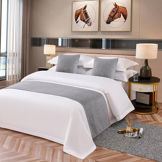 OSVINO Solid Bed Runner Microfiber Simple Bedding Protector Lightweight Durable Bed End Scarf for Wedding Hotel Room, Light Gray, Full/Queen