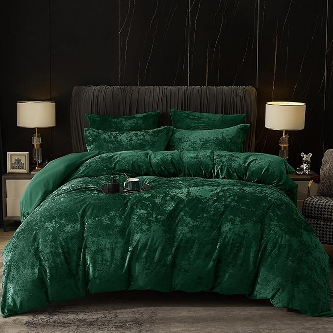 PHF Truly Velvet Duvet Cover Set California King Size, 3pcs Ultra Soft Breathable Comforter Cover Set, Luxury Cozy Flannel Duvet Cover with Pillow Shams Bedding Collection, 104" x 98", Emerald Green