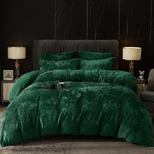 PHF Truly Velvet Duvet Cover Set California King Size, 3pcs Ultra Soft Breathable Comforter Cover Set, Luxury Cozy Flannel Duvet Cover with Pillow Shams Bedding Collection, 104" x 98", Emerald Green