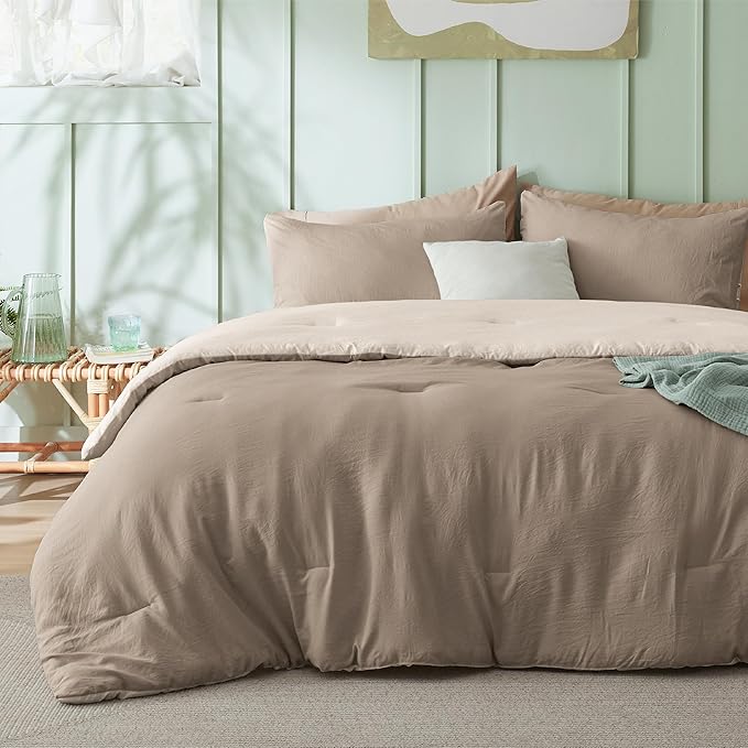 Bedsure Queen Comforter Set, Khaki Beige Soft Prewashed Bedding for All Seasons, 3 Pieces GentleSoft™ Bed Set, 1 Lightweight Comforter (90"x90") and 2 Pillowcases (20"x26")