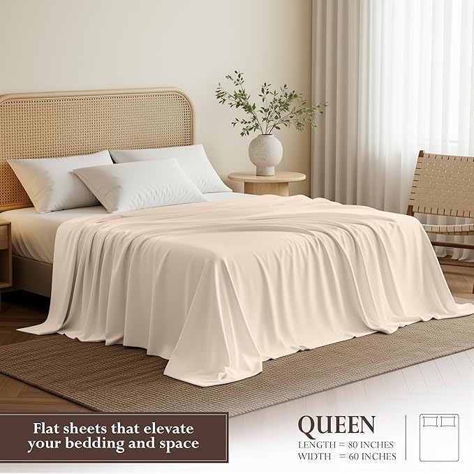 Utopia Bedding Flat Sheet - 1 Pack (Queen, Beige) - Soft Brushed Microfiber Fabric - Shrinkage & Fade Resistant Top Sheet - Easy Care Bed Sheet