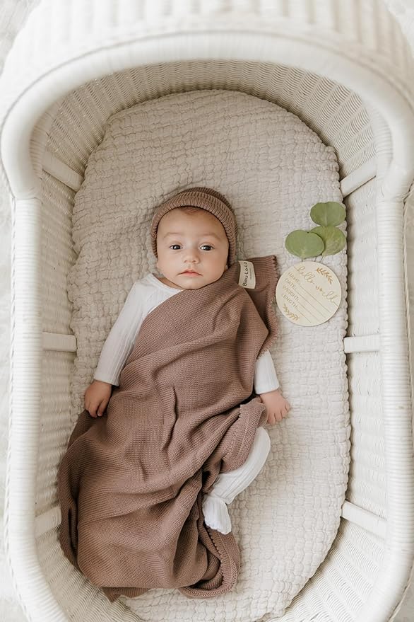 Baby Gift Set - Organic Cotton Newborn Blanket Essentials, Thoughtful Baby Shower & New Baby Gift for Boys & Girls (Luxe - Milk Chocolate)