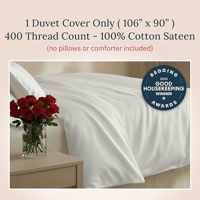 California Design Den King Size Duvet Cover Only - Winner Good Housekeeping Best Bedding Awards 2025, 400 Thread Count Sateen 100% Cotton Duvet Covers King - Ivory (Pale Tone)