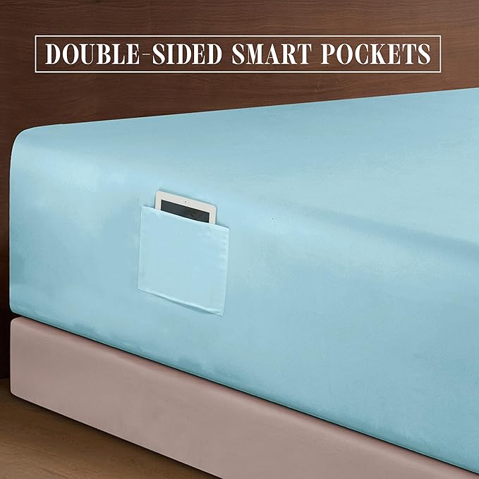 Elegant Comfort Luxurious 1500 Premium Hotel Quality Microfiber 4-Piece Sheet Set, 18-24 Inches Deep - Extra Deep Pocket Sheets - Ultra Soft 4PC Deep Pocket Sheets, Full, Aqua Blue