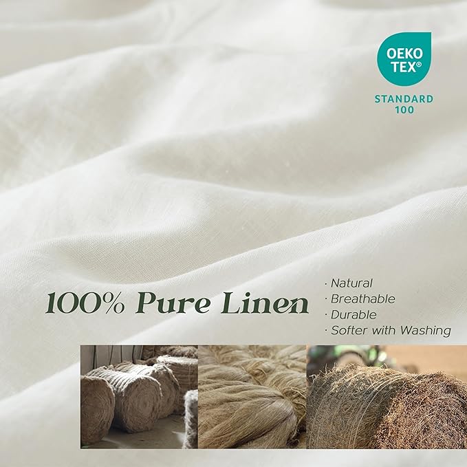 Simple&Opulence 100% Linen Duvet Cover Set, 3 PCS Natural French Flax White Duvet Cover Queen Size, Breathable Soft Comfy Linen Bedding Comforter Cover with 2 Pillowcases(White, 88"x92")