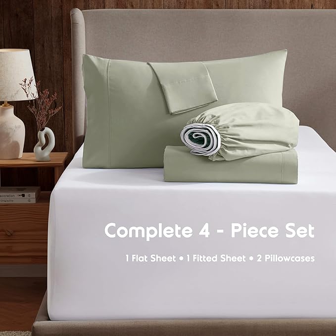 Nestl Full Sheet Set - Luxury 1800 Ultra-Soft Microfiber Full Bed Sheets - Double Brushed - Deep Pockets - Easy Fit - 4 Piece Set - Bedding Sheets & Pillowcases (Full, Light Green)