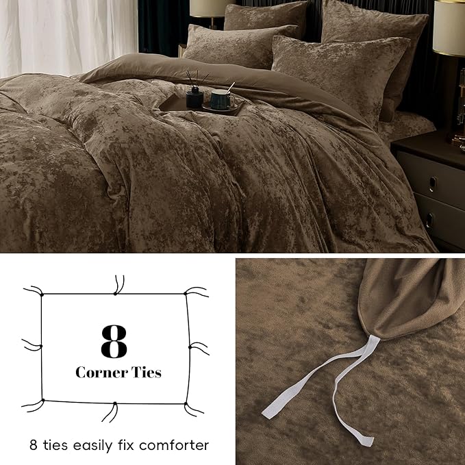 PHF Truly Velvet Duvet Cover Set Twin Size, 2pcs Ultra Soft Breathable Comforter Cover Set, Luxury Cozy Flannel Duvet Cover with Pillow Shams Bedding Collection, 68" x 90", Dark Khaki