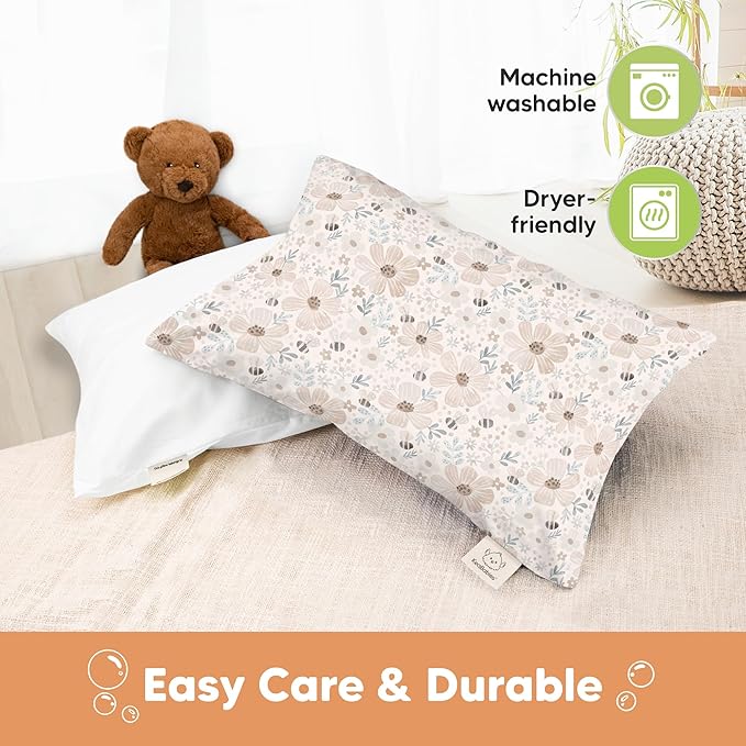 KeaBabies 13 x18 Toddler Pillowcase, Waterproof - Soft Waterproof Toddler Pillow Protector Cover for Kids, Boys, Girls, Durable Machine Washable, Small Travel Pillow Sold Separately (Flora Vale)
