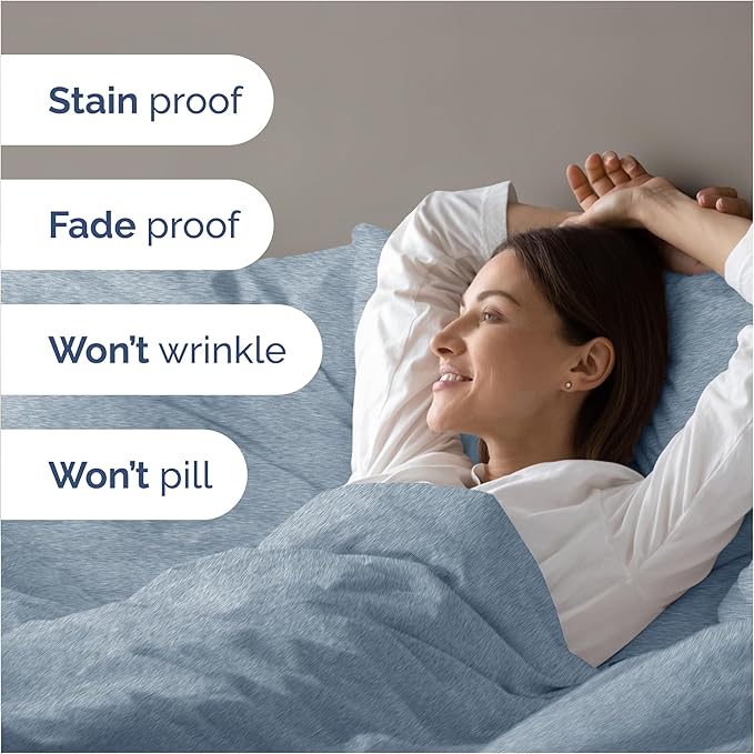 Duvet Cover Cal King Size - Extra Soft Cal King Size Duvet Cover - Lightweight, Breathable & Fade Free with Zipper Closures and Ties - 104" x 98" Inches - (Heathered Blue) Comforter Not Included