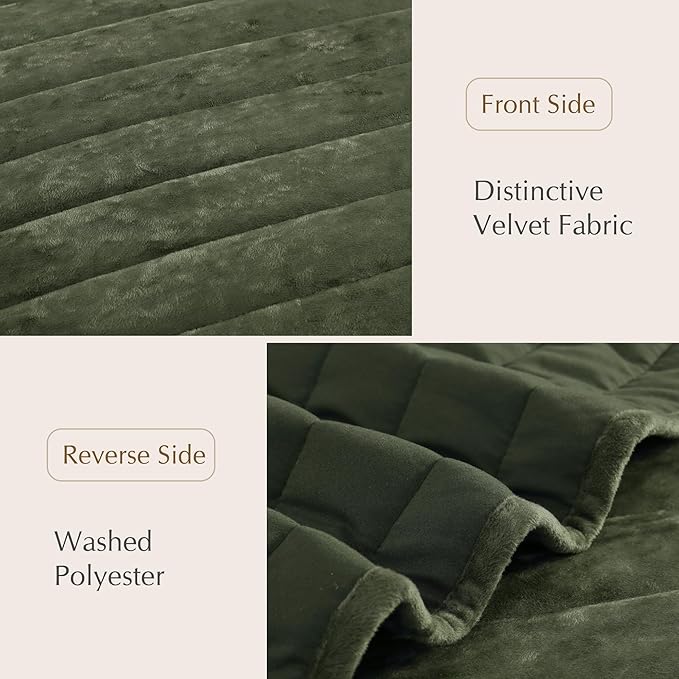 WRENSONGE Velvet Queen Quilt Set-3 Pieces Olive Green Luxurious Striped Channel Velvet Comforter with 2 Shams, Soft Bedspread Coverlet Quilted Bedding Set for All Season