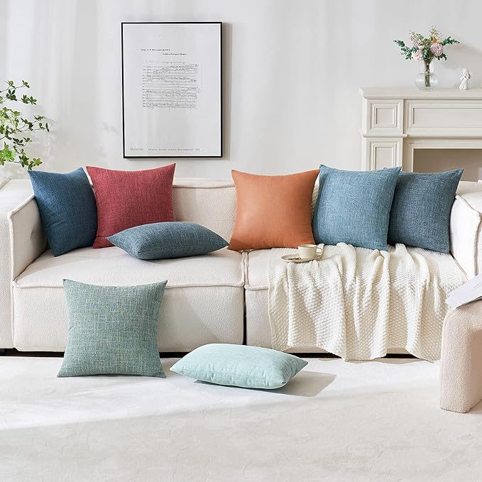 MIULEE Pack of 2 Decorative Linen Burlap Pillow Covers Farmhouse Boho Accent Pillowcases for Sofa Car Couch Bedroom Living Room Decor 18x18 Inch Rust