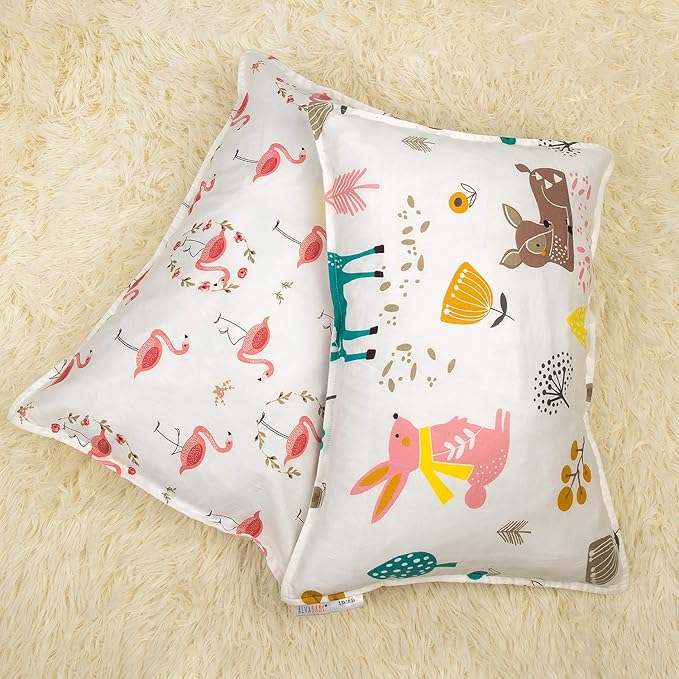 ALVABABY Toddler Pillowcases 2 Pack Organic Cotton Kids Pillow Cover Fit 13"x 18" or 14"x19" Envelope for Girl Boy Sleepy Travel