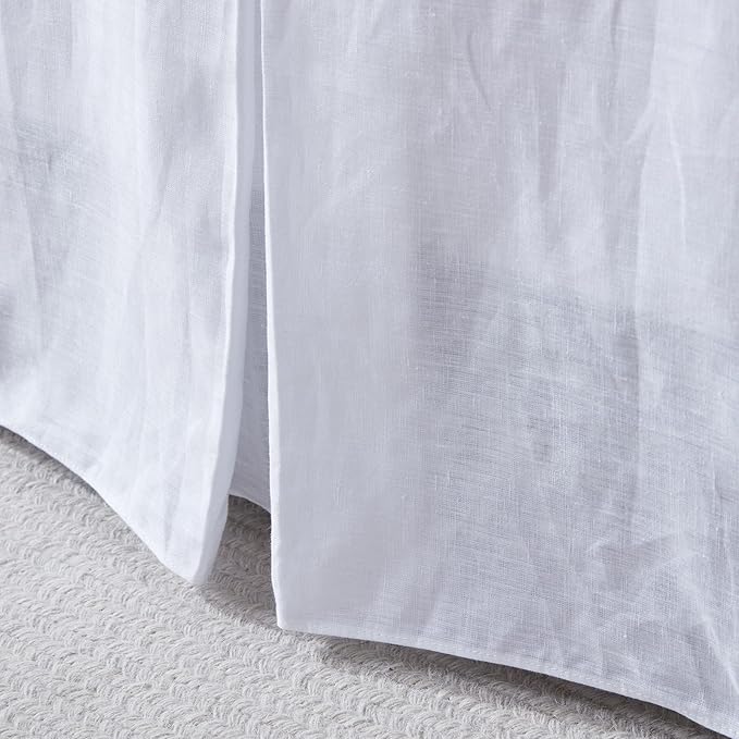 Simple&Opulence Belgian Linen Bed Skirt with Classic 22 inch Tailored Drop Dust Ruffle, Easy Fit Breathable Premium Natural Flax - Basic White, King