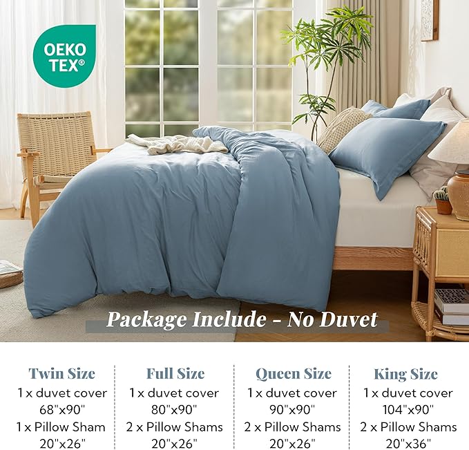 MILDLY Super Soft Duvet Cover 2pcs - 100% Washed Microfiber Haze Blue Comforter Cover Set with Zipper Closure & Corner Ties (No Comforter)
