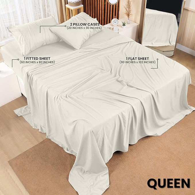 Utopia Bedding Queen Size Sheet Set – 4 Piece Bed Sheets, Soft and Breathable Microfiber, Includes 1 Fitted Sheet, 1 Flat Sheet and 2 Pillowcases – Oeko-Tex - (Ivory)