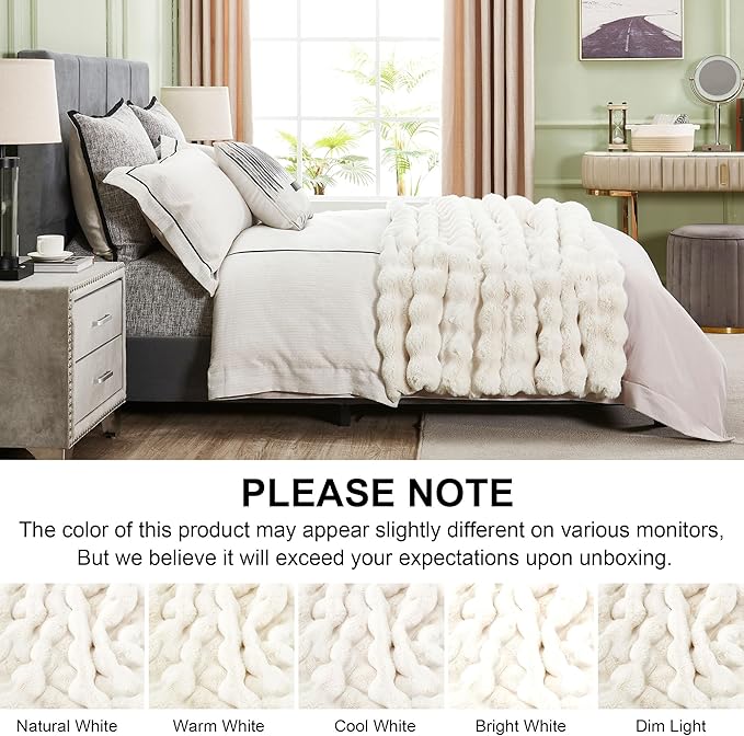 DREAMNINE Soft Faux Rabbit Fur Throw Blanket for Couch, Thick Cozy Decorative Warm Fuzzy Bubble Fur Blanket for Sofa Chair Bedroom Living Room Dorm Gift, 50 * 60 Inches, Cream White