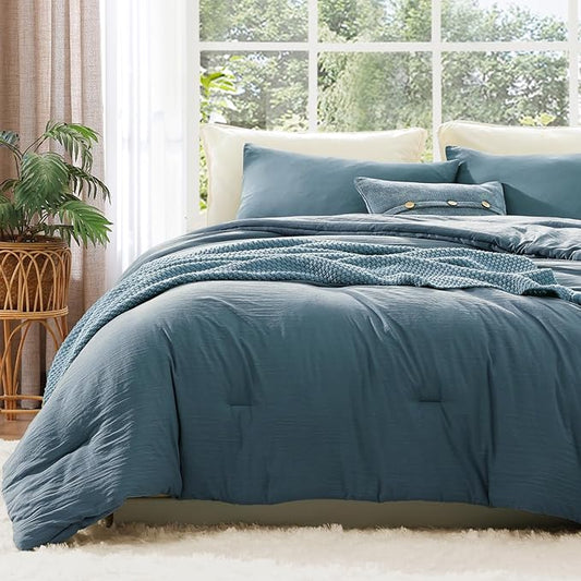WRENSONGE King Size Comforter Set - 3 Pieces Oxford Blue Comforter Prewashed Soft Lightweight for All Seasons,Fluffy Down Alternative Comforter King Size with 2 Pillow Shams