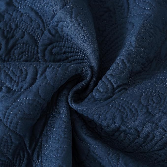 HoneiLife Queen Quilt Bedding Set - Microfiber Quilt Sets for Queen Bed, 3-Piece Lightweight Bedspreads,Reversible Coverlets Rustic Bedlinen Sets, Floral Bedding Set All Season Quilts-Navy